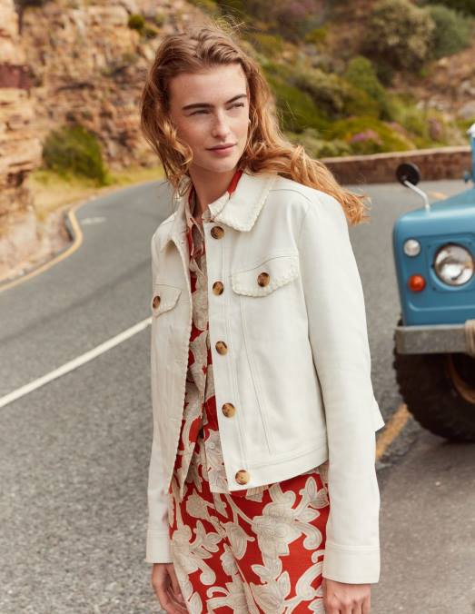 Boden vêtements écru femmes veste en jean à bordure en crochet LB2X1765