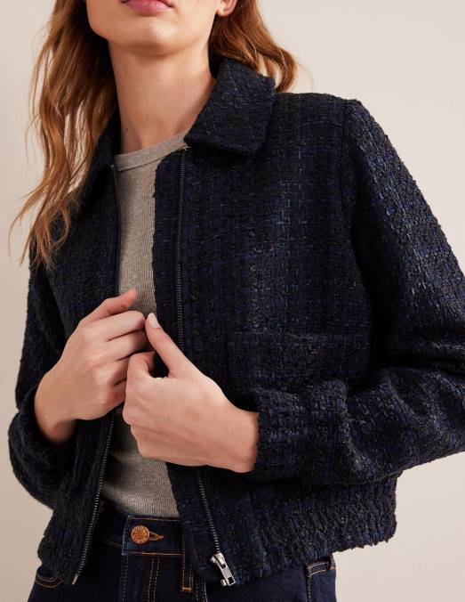 Boden vêtements marine femmes veste texturée zippée LB2X1584