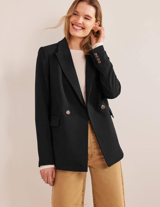 Boden vêtements noir femmes blazer à double boutonnage en crêpe LB2X936