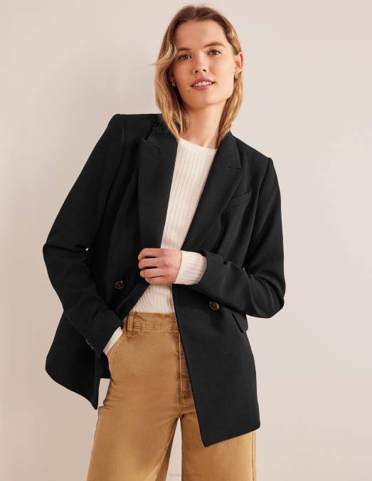 Boden vêtements noir femmes blazer à double boutonnage en crêpe LB2X936