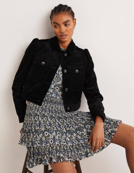 Boden vêtements noir femmes veste raccourcie en velours côtelé LB2X1918