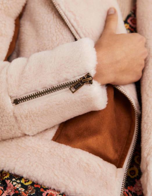 Boden vêtements peau de mouton noisette femmes veste motard en fausse peau lainée LB2X1968