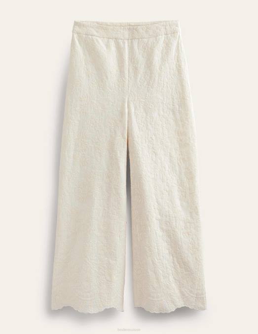 Boden vêtements Ivoire femmes pantalon large brodé LB2X947