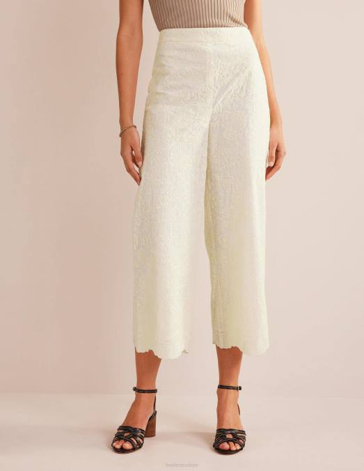 Boden vêtements Ivoire femmes pantalon large brodé LB2X947