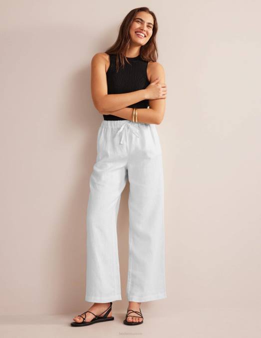 Boden vêtements blanc femmes pantalon décontracté en lin à enfiler LB2X2243