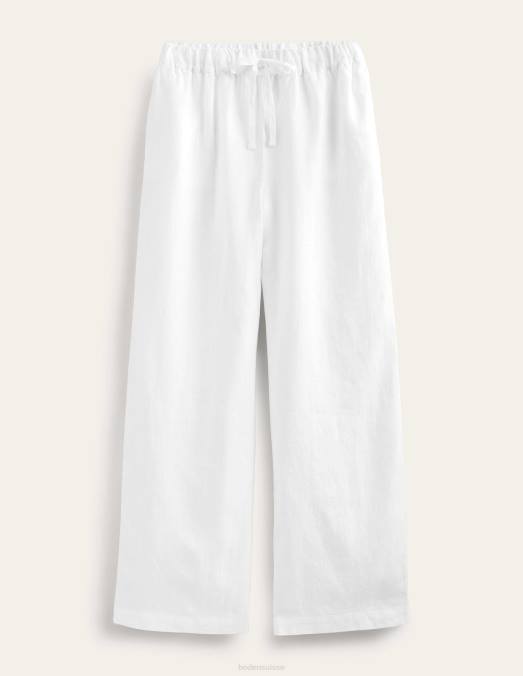 Boden vêtements blanc femmes pantalon décontracté en lin à enfiler LB2X2243