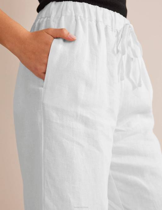 Boden vêtements blanc femmes pantalon décontracté en lin à enfiler LB2X2243
