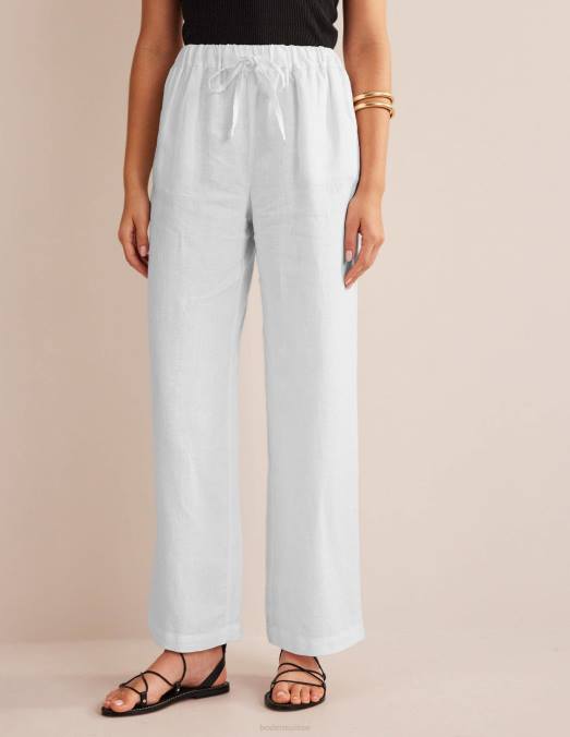 Boden vêtements blanc femmes pantalon décontracté en lin à enfiler LB2X2243