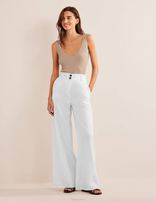 Boden vêtements blanc femmes pantalon en lin highbury LB2X994