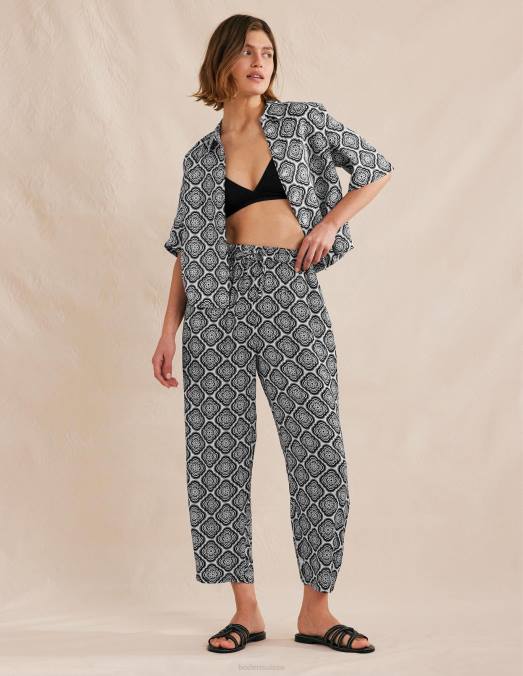 Boden vêtements blush noir et botanique femmes pantalon froissé à enfiler LB2X1494