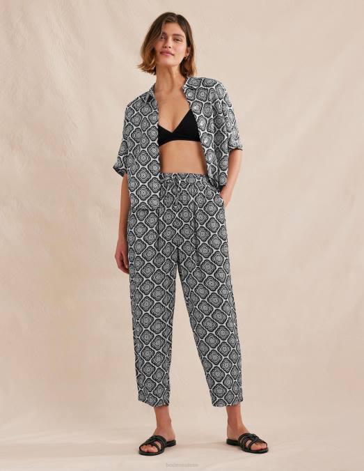 Boden vêtements blush noir et botanique femmes pantalon froissé à enfiler LB2X1494