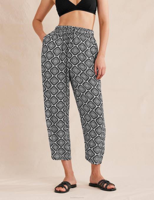 Boden vêtements blush noir et botanique femmes pantalon froissé à enfiler LB2X1494