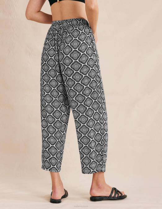 Boden vêtements blush noir et botanique femmes pantalon froissé à enfiler LB2X1494