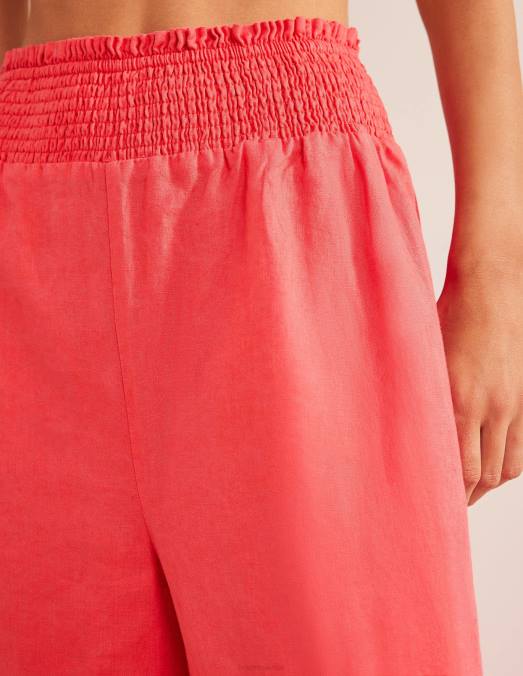 Boden vêtements corail femmes pantalon en lin à taille froncée LB2X1451