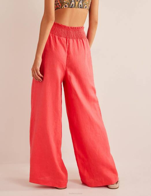 Boden vêtements corail femmes pantalon en lin à taille froncée LB2X1451