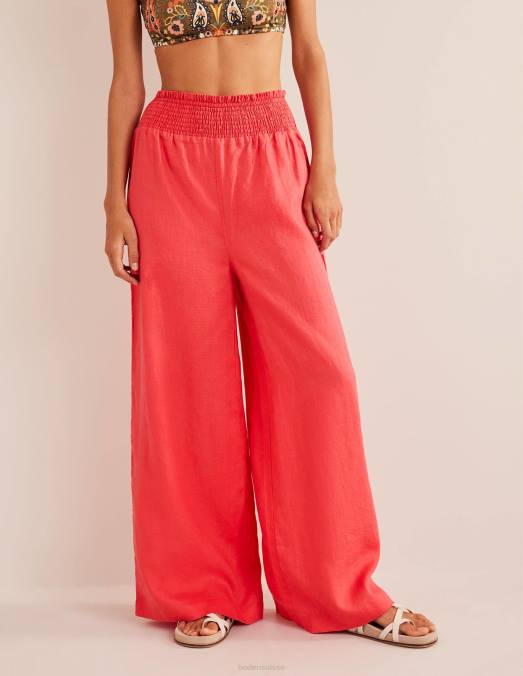 Boden vêtements corail femmes pantalon en lin à taille froncée LB2X1451