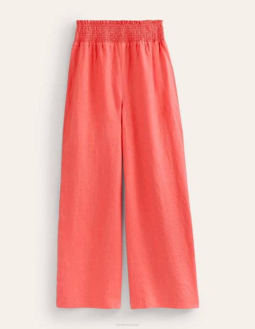 Boden vêtements corail femmes pantalon en lin à taille froncée LB2X1451