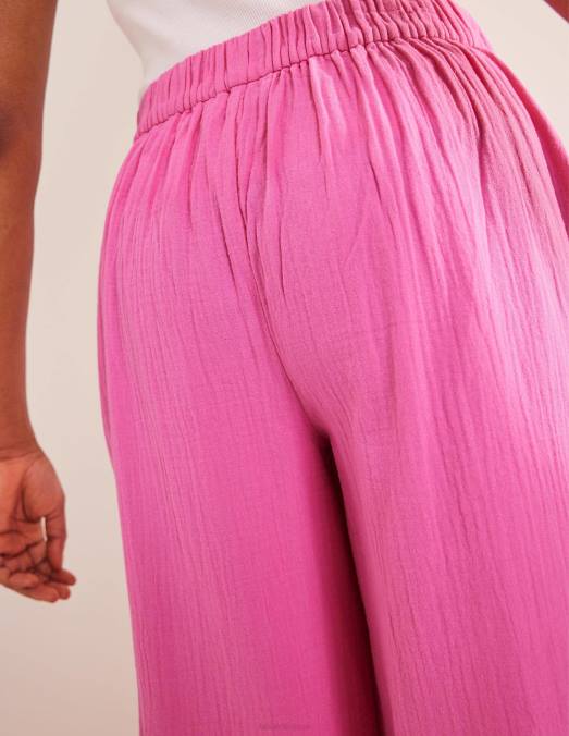 Boden vêtements festival rose femmes pantalon en étamine à enfiler LB2X1421