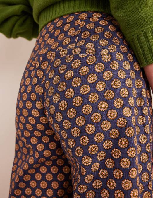 Boden vêtements géo bleu marine et tournesol femmes pantalon droit imprimé LB2X2166