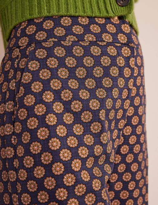 Boden vêtements géo bleu marine et tournesol femmes pantalon droit imprimé LB2X2166