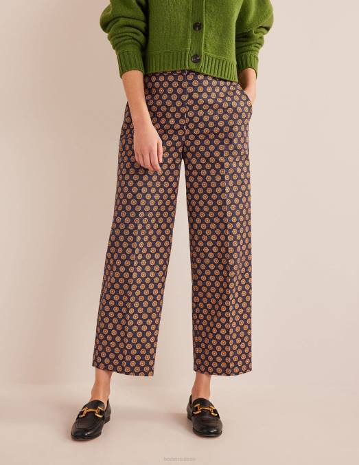 Boden vêtements géo bleu marine et tournesol femmes pantalon droit imprimé LB2X2166