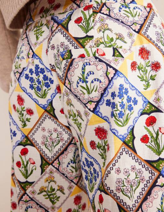 Boden vêtements jacinthe blanche et ivoire femmes pantalon droit imprimé LB2X975