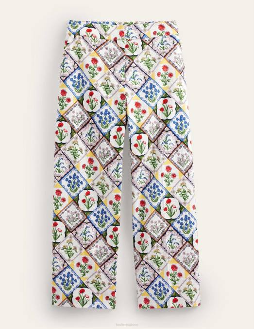 Boden vêtements jacinthe blanche et ivoire femmes pantalon droit imprimé LB2X975