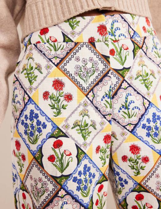 Boden vêtements jacinthe blanche et ivoire femmes pantalon droit imprimé LB2X975