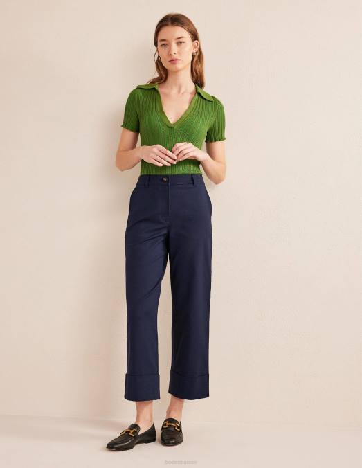 Boden vêtements marine femmes pantalon ajusté à revers LB2X1045