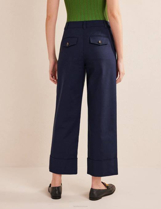 Boden vêtements marine femmes pantalon ajusté à revers LB2X1045