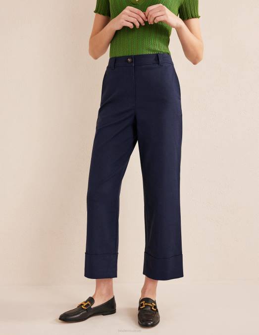 Boden vêtements marine femmes pantalon ajusté à revers LB2X1045