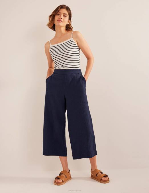 Boden vêtements marine femmes pantalon en étamine à enfiler LB2X2267