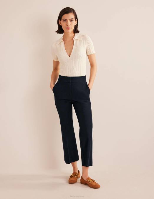 Boden vêtements marine femmes pantalon évasé court bi-stretch LB2X340