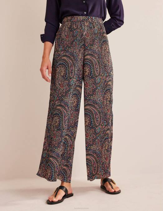 Boden vêtements marine légère et palais femmes pantalon large en satin plissé LB2X323