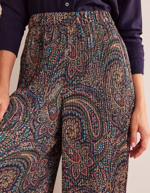 Boden vêtements marine légère et palais femmes pantalon large en satin plissé LB2X323