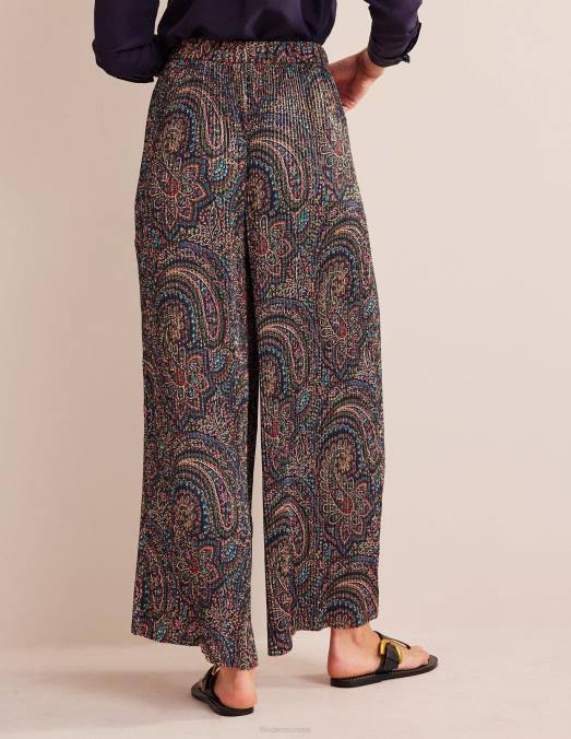 Boden vêtements marine légère et palais femmes pantalon large en satin plissé LB2X323