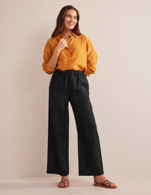 Boden vêtements noir femmes pantalon décontracté en lin à enfiler LB2X1138