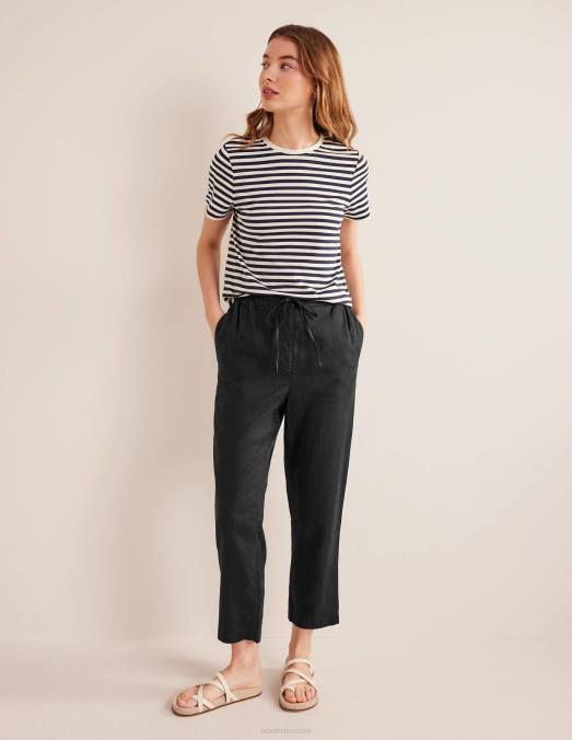Boden vêtements noir femmes pantalon décontracté à enfiler en lin LB2X1167