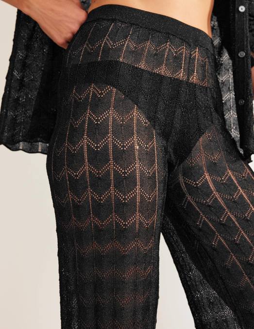 Boden vêtements noir métallisé femmes pantalon de plage en maille LB2X320