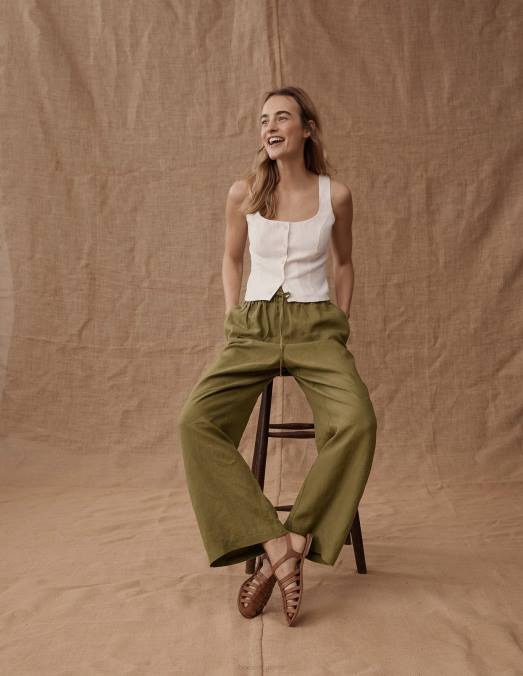 Boden vêtements olive capulet femmes pantalon décontracté en lin à enfiler LB2X1107