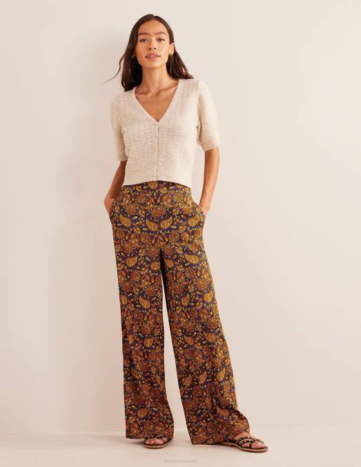 Boden vêtements récolte d'or et terrasse motif cachemire femmes pantalon large fluide LB2X1552