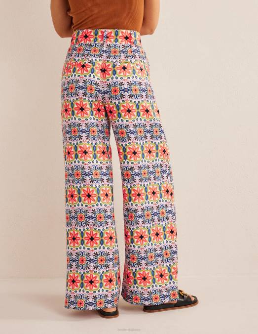 Boden vêtements rayure multi et tapisserie femmes pantalon large en lin imprimé LB2X1453