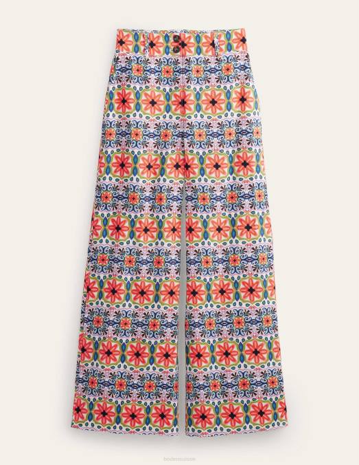 Boden vêtements rayure multi et tapisserie femmes pantalon large en lin imprimé LB2X1453