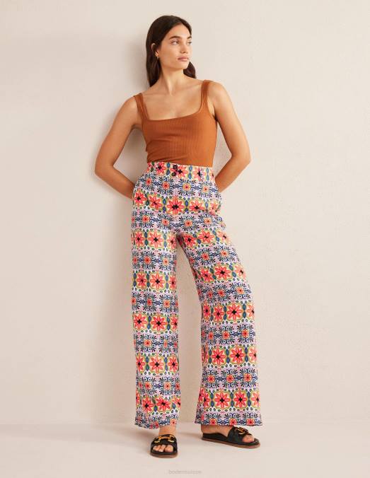 Boden vêtements rayure multi et tapisserie femmes pantalon large en lin imprimé LB2X1453