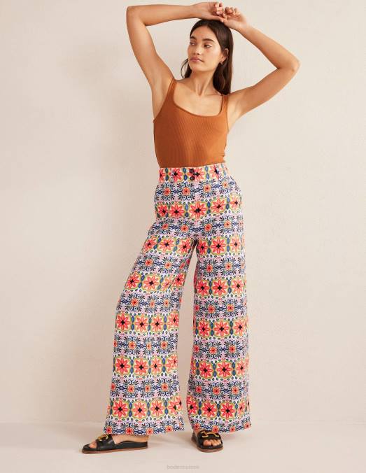 Boden vêtements rayure multi et tapisserie femmes pantalon large en lin imprimé LB2X1453