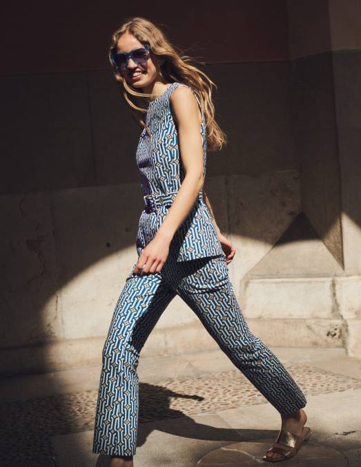 Boden vêtements saphir et géo azur femmes pantalon évasé raccourci LB2X1562