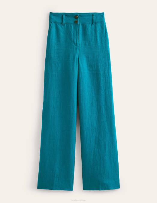 Boden vêtements sarcelle de cristal femmes pantalon en lin highbury LB2X1207