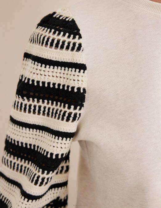 Boden vêtements chiné à l'avoine et manche au crochet femmes sweat-shirt au crochet LB2X1635