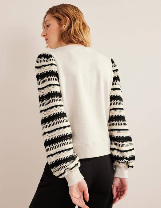Boden vêtements chiné à l'avoine et manche au crochet femmes sweat-shirt au crochet LB2X1635