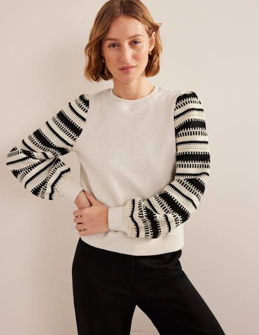 Boden vêtements chiné à l'avoine et manche au crochet femmes sweat-shirt au crochet LB2X1635